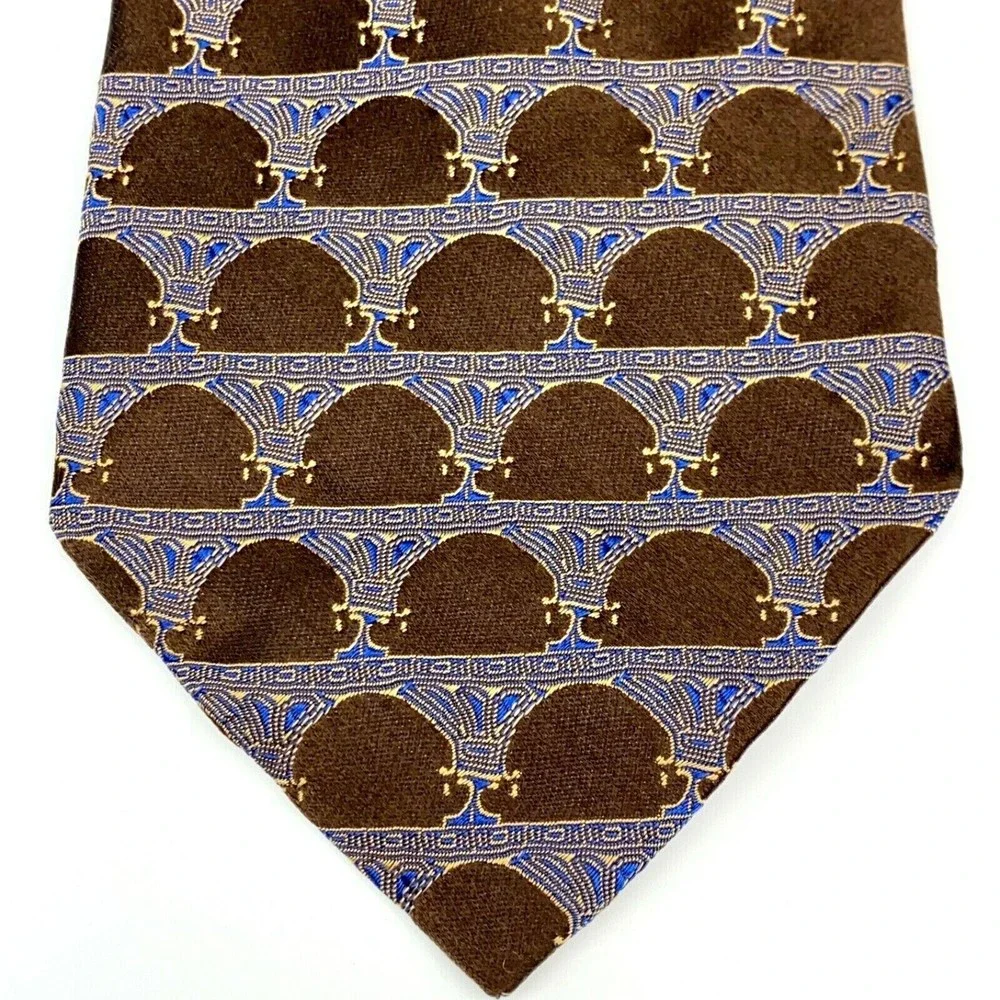 Brodeur Carvell La Vita Di Moda Tie Brown Blue 100% Silk Made in Italy Necktie